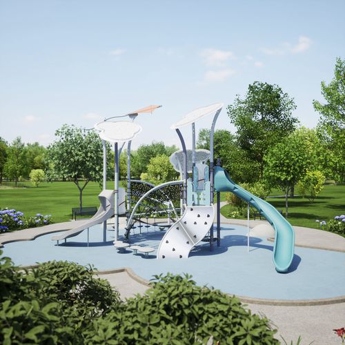 Struttura ludica per parco giochi - Billows&reg; EN - Design 6476 - LANDSCAPE STRUCTURES - in acciaio con rivestimento a polvere / in polietilene / modulare