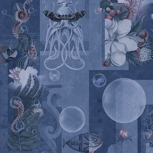 Carta da parati contemporanea - GARDEN OF DREAMS NAVY - Devon&Devon - a motivi / aspetto tessuto / blu