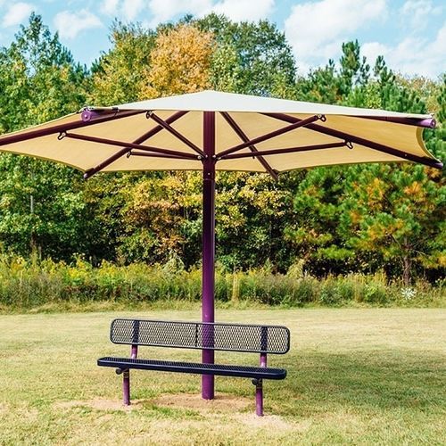 Ombrellone esagonale - UMBRELLA - progressive design playgrounds - palo centrale / in tessuto / contract