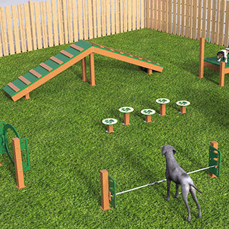 Percorso a ostacoli per cani - progressive design playgrounds - salto in alto / passerella / a tunnel