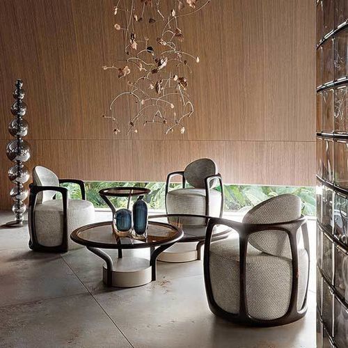 Poltrona contemporanea - YUAN - GIORGETTI - in pelle / in tessuto / in legno massiccio