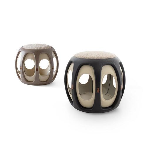 Pouf moderno - YUAN - GIORGETTI - in pelle / in legno di rosa / in tessuto
