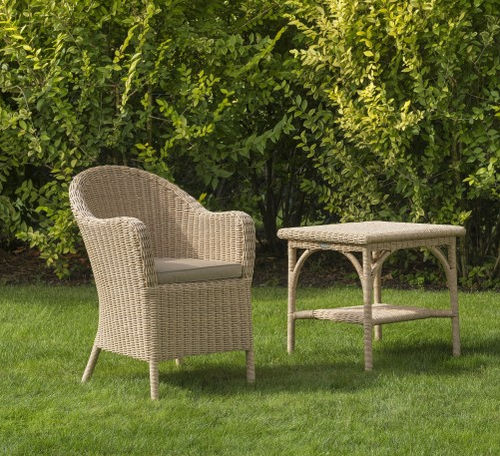 Poltrona contemporanea - COLONIAL - Tectona - in tessuto / in resina intrecciata / da giardino