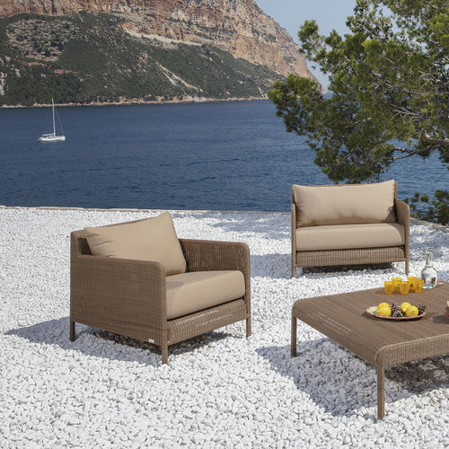 Poltrona contemporanea - SHANGHAI - Tectona - in Sunbrella® / in resina intrecciata / beige