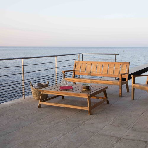 Tavolino basso contemporaneo - EXETER - Tectona - in teak / con supporto in teak / rettangolare