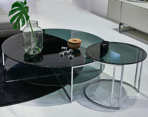 Tavolino basso contemporaneo - CT 250 - hülsta - in vetro fumè / con supporto in metallo cromato / rotondo