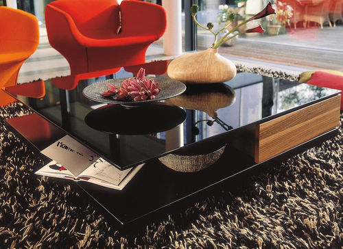 Tavolino basso contemporaneo - CT 90 - hülsta - in vetro laccato / in legno / con supporto in acciaio