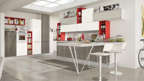 Cucina contemporanea - NOEMI - CUCINE LUBE - impiallacciata in legno / con impugnature / laccata