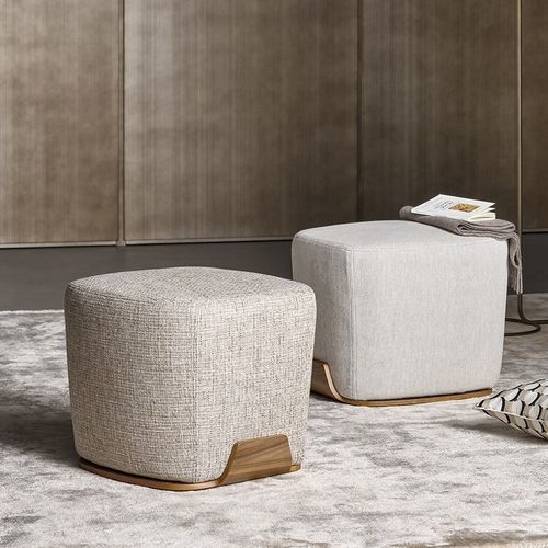 Pouf contemporaneo - Olos - BONALDO - in pelle / impiallacciato in legno / in noce