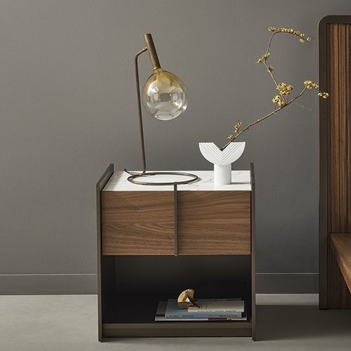 Comodino contemporaneo - Aureo - BONALDO - in noce / impiallacciato in legno / in ceramica