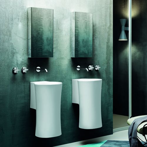 Lavabo sospeso - LALS035370NM - Azzurra - in ceramica / con specchio regolabile / rotondo
