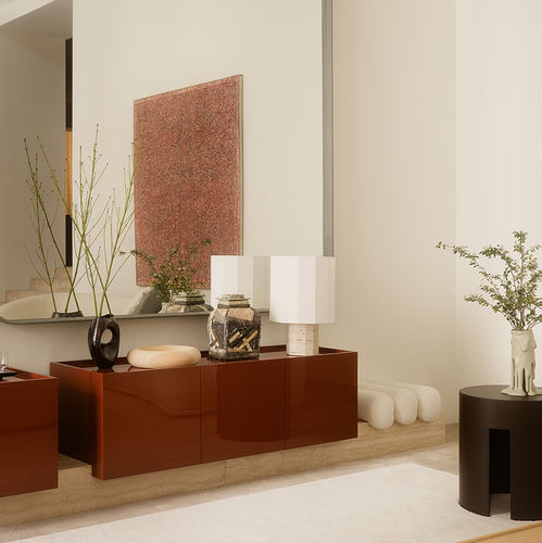 Credenza contemporanea - VETRA - MERIDIANI - in acciaio / in legno laccato brillante / in rovere