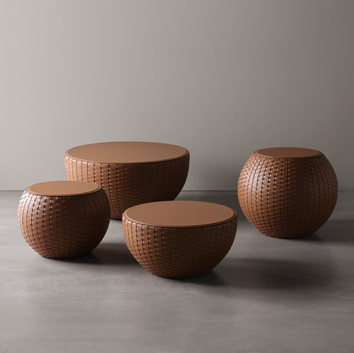 Tavolino basso contemporaneo - BONGO KUOIO - MERIDIANI - in pelle / con supporto in cuoio / con base in poliuretano