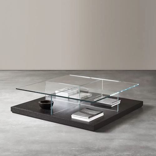 Tavolino basso contemporaneo - CLUNY - MERIDIANI - in vetro temprato / con supporto in legno laccato / quadrato