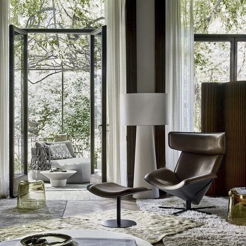 Poltrona design scandinavo - ALMORA - B&B Italia - in pelle / in alluminio / in ABS