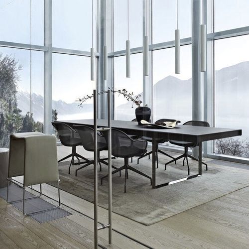 Sgabello da bar contemporaneo - Lazy'05 - B&B Italia - in pelle / in tessuto / con supporto in acciaio