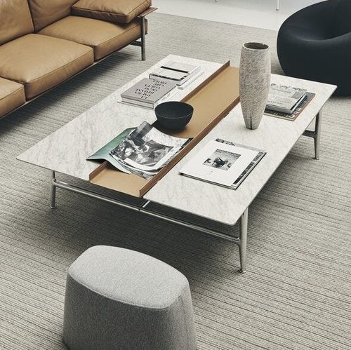 Tavolino basso contemporaneo - Pianura - B&B Italia - in alluminio / in pelle / in marmo