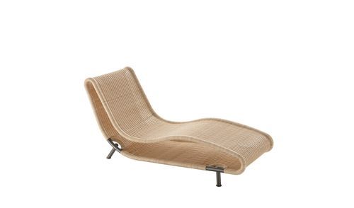 Chaise longue in tessuto - Moor - B&B Italia - in schiuma di poliuretano / in pelle / in rattan