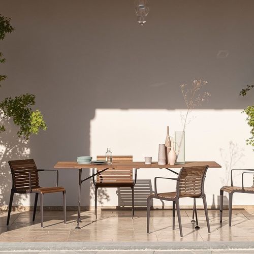 Tavolo contemporaneo - M24_O - ALIAS - in frassino / in teak / con supporto in ghisa di alluminio