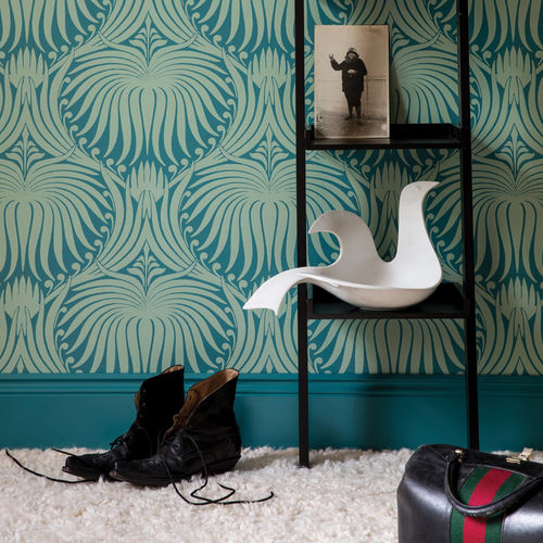 Carta da parati classica - LOTUS - Farrow & Ball - damasco / Art Nouveau / aspetto tessuto