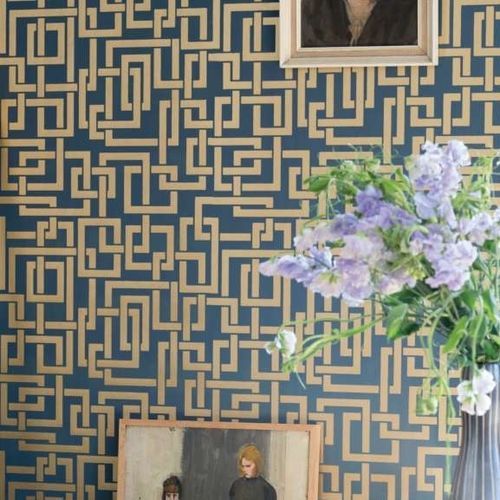 Carta da parati contemporanea - ENIGMA series - Farrow & Ball - con motivi geometrici / aspetto metallico / gialla