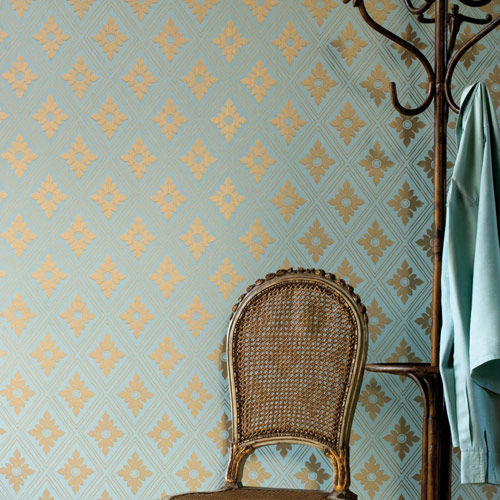Carta da parati classica - RANELAGH series - Farrow & Ball - geometrica / gialla / grigia