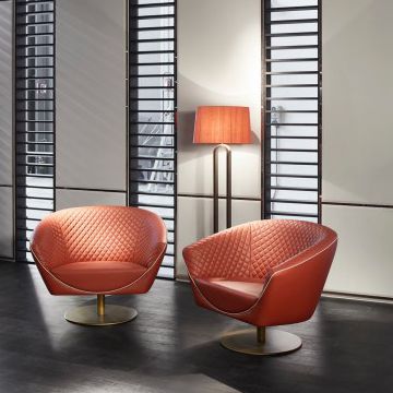 Poltrona contemporanea - ALEX - HUGUES CHEVALIER - in pelle / in tessuto / in metallo
