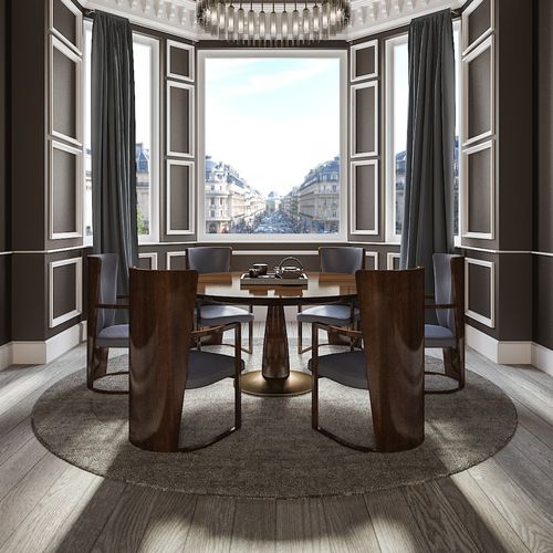 Tavolo da pranzo contemporaneo - RIVIERA - HUGUES CHEVALIER - in legno / rotondo / per uso residenziale