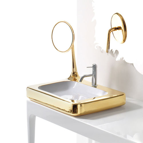 Lavabo da appoggio - AZALEA  - BISAZZA - in ceramica / con specchio / rettangolare