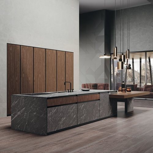 Cucina contemporanea - AVOLA - BINOVA S.p.A. - impiallacciata in legno / in marmo / in alluminio laccato
