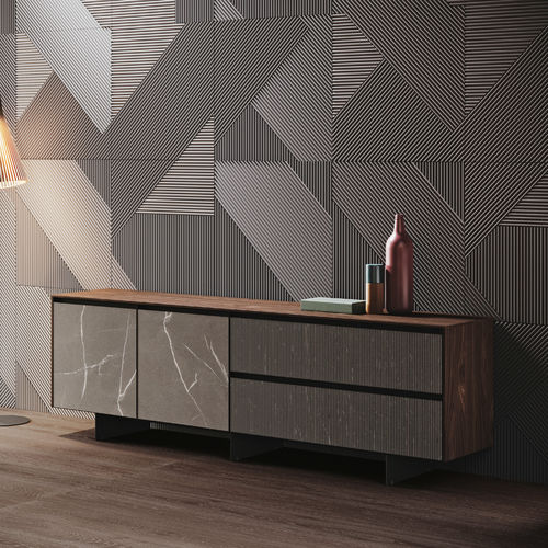Credenza contemporanea - AVOLA GRES - BINOVA S.p.A. - in noce / in alluminio laccato / in vetro fumè