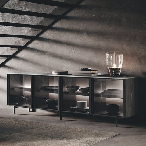 Credenza alta - BLUNA - BINOVA S.p.A. - contemporanea / in alluminio laccato / in vetro fumè