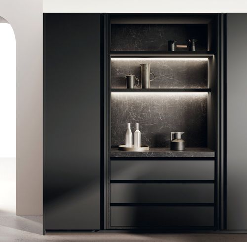 Mobile alto per cucina contemporaneo - LAB - BINOVA S.p.A. - in vetro / in alluminio anodizzato
