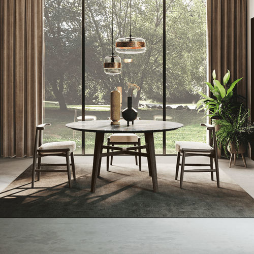 Tavolo contemporaneo - MOOR 04 - BINOVA S.p.A. - in gres / con supporto in legno / rotondo