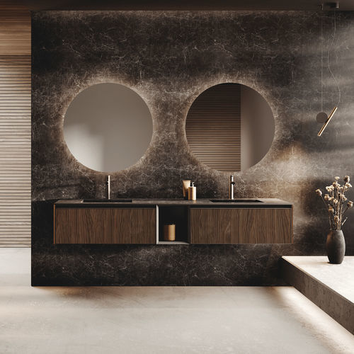 Mobile lavabo doppio - AVOLA LEGNO - BINOVA S.p.A. - sospeso / in noce / in alluminio