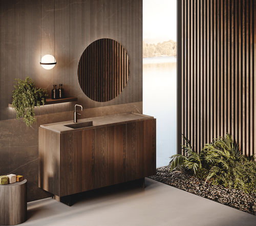 Mobile lavabo da appoggio - SCAVA LEGNO - BINOVA S.p.A. - in legno / in pietra arenaria / contemporaneo