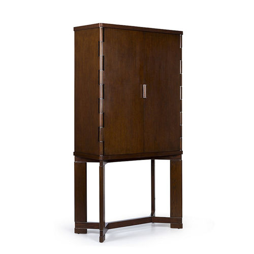 Mobile bar contemporaneo - BARNES MIXOLOGIST - Ralph Lauren Home - in rovere / in acciaio inossidabile lucido / in vetro temprato