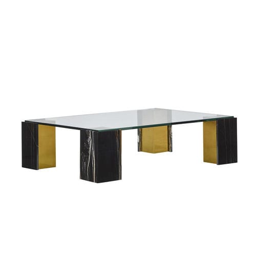 Tavolino basso contemporaneo - GARRON - Ralph Lauren Home - in vetro / con supporto in ottone / rettangolare