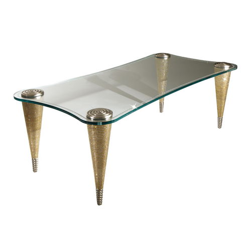 Tavolo contemporaneo - 9010TA - COLOMBO STILE - in cristallo / con supporto in legno / rettangolare