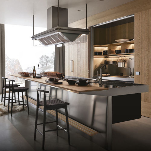 Cucina contemporanea - LIGNUM & LAPIS - Arclinea - in acciaio inossidabile / in laminato / con isola
