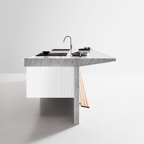 Isola cucina in marmo - LIGNUM & LAPIS - Arclinea - in legno / di grandi dimensioni / con piastra di cottura