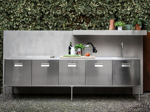 Isola cucina da esterno - ARTUSI - Arclinea - in acciaio inossidabile / a gas / con maniglia integrata