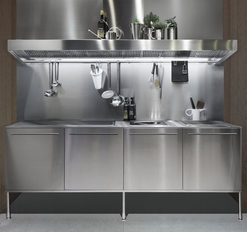 Cucina contemporanea - ARTUSI PROFESSIONAL WORK UNIT - Arclinea - in acciaio inossidabile / a scomparsa / con maniglia integrata