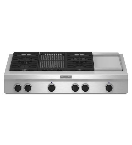 Piano cottura a gas - KGCU484VSS - KitchenAid - 6 fuochi / da appoggio / con manopole