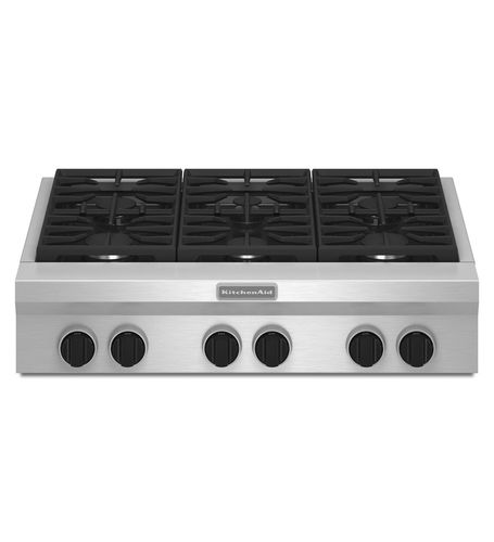 Piano cottura a gas - KGCU467VSS - KitchenAid - 6 fuochi / da appoggio / con manopole