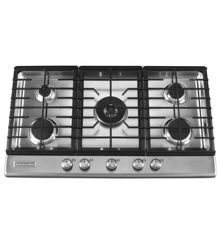Piano cottura a gas - KFGS366VSS - KitchenAid - 5 fuochi / da incasso / con manopole