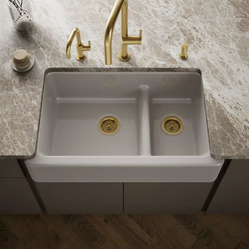 Lavello a 2 vasche - WHITEHAVEN® - Kohler - senza gocciolatoio / in ghisa / sottotop