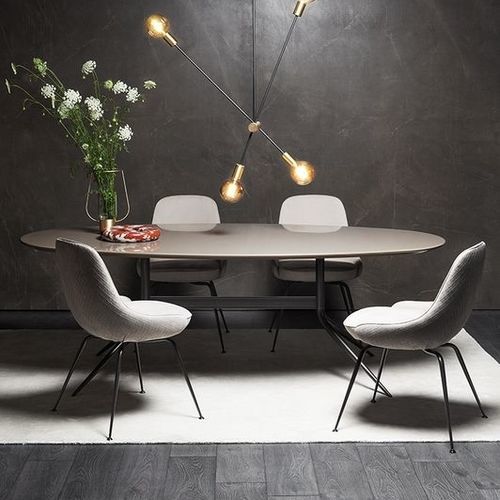 Tavolo da pranzo contemporaneo - 1500_SWING - Vibieffe - in marmo / con supporto in metallo laccato / ovale