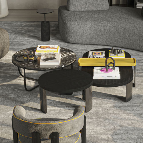 Tavolino basso contemporaneo - 9020_POINT - Vibieffe - in rovere / con supporto in metallo / rotondo