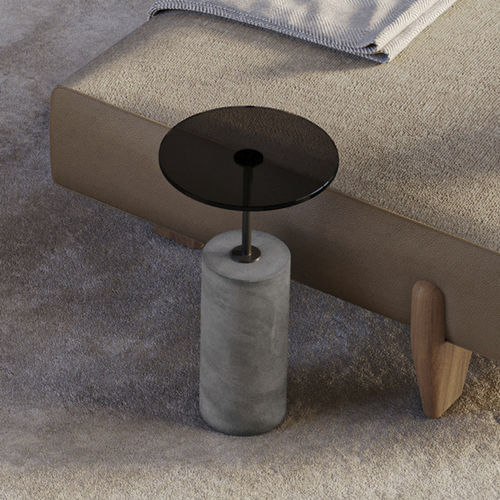 Tavolo d'appoggio contemporaneo - 9085_CONCRETE - Vibieffe - in vetro fumè / con supporto in calcestruzzo / rotondo